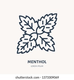 Menthol flat line icon. Medicinal plant leaves vector illustration. Thin sign for herbal medicine, mint logo.