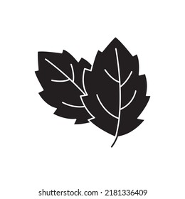 menthol leaf icon in black flat glyph, filled style isolated on white background