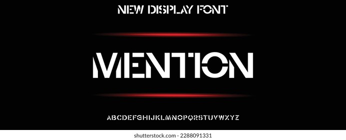MENTION Abstract modern minimal alphabet fonts. Typography urban style for fun, sport, technology, fashion, digital, future creative logo font. vector illustration.