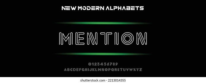 MENTION Sports minimal tech font letter set. Luxury vector typeface for company. Modern gaming fonts logo design.