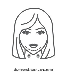 Mentoplasty black line icon. Change shape of chin. Plastic face surgery. Blond woman concept. Sign for web page, mobile app, banner, social media. Editable stroke.