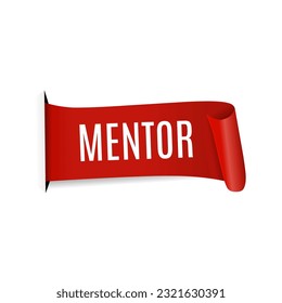 Mentor banner, red ribbon design on white background, Vector.