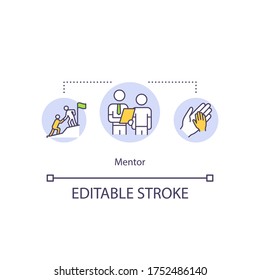 Mentor Concept Icon. Student And Teacher Relationship, Senior Expert Assistance Idea Thin Line Illustration. Mentoring Figure, Role Model. Vector Isolated Outline RGB Color Drawing. Editable Stroke