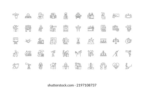 Mentor concept illustration, linear icons, line signs set, vector collection