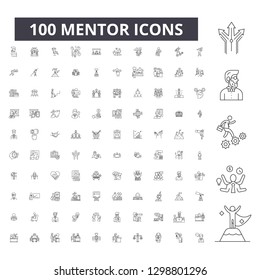 Mentor editable line icons, 100 vector set, collection. Mentor black outline illustrations, signs, symbols
