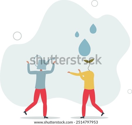 Mentor to help career growth, coaching or education for growth mindset, growing seedling plant, help or assistance,flat design with people.