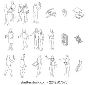 Mentor icons set. Isometric set of mentor vector icons for web design isolated on white background outline