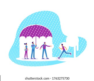 Mentor and mentees flat concept vector illustration. Personnel training. Employees insurance. Coworkers team under umbrella 2D cartoon characters for web design. Group mentoring creative idea