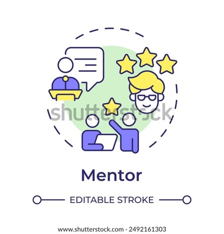 Mentor multi color concept icon. Guidance in professional development. Giving help. Career growth. Round shape line illustration. Abstract idea. Graphic design. Easy to use in blog post