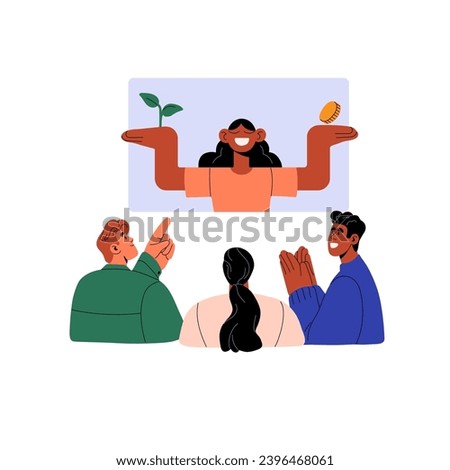 Mentor share experience at entrepreneurs seminar. Leader teach employee of financial literacy. Leadership course, investment training concept. Flat isolated vector illustration on white background