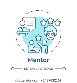 Mentor soft blue concept icon. Guidance in professional development. Giving help. Career growth. Round shape line illustration. Abstract idea. Graphic design. Easy to use in blog post