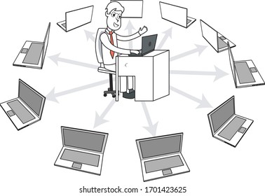 Mentor teaching online user laptops connected with online education
