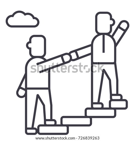 mentor,helping,mentoring,achieving goal vector line icon, sign, illustration on background, editable strokes