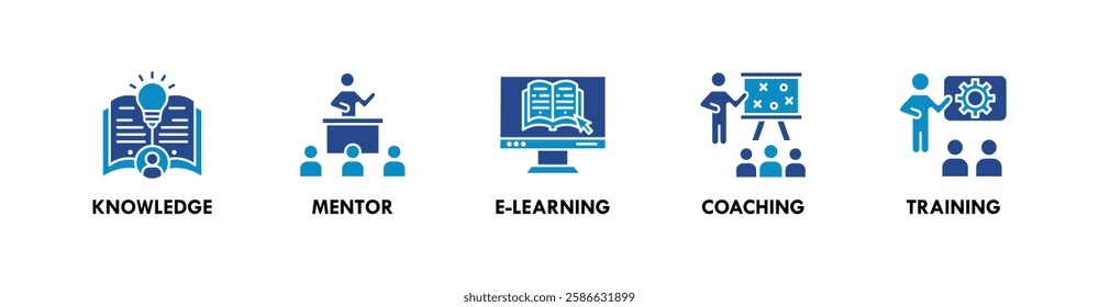 Mentoring banner web icon vector illustration concept with icon of knowledge, mentor, e-learning, coaching, and training