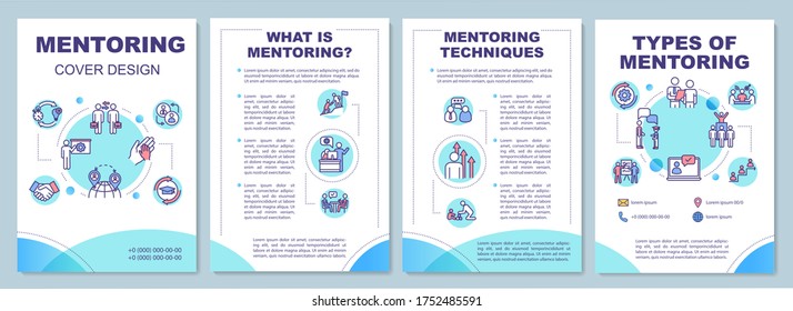 Mentoring Brochure Template. Corporate Leadership. Employee Guidance. Flyer, Booklet, Leaflet Print, Cover Design With Linear Icons. Vector Layouts For Magazines, Annual Reports, Advertising Posters