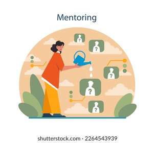 Mentoring, business advise or consultation. Human resources manager soft skills. HR agent competencies and professional ethic. Personnel efficiency improvement. Flat vector illustration