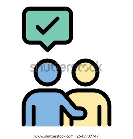 Mentoring coaching icon flat line style illustration representing personal and professional guidance, suitable for leadership, career development, and training programs