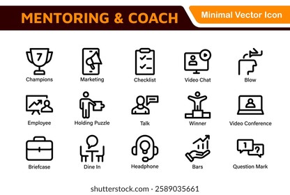 Mentoring and Coaching Icons Collection. Vector-Based Icons for Mentorship, Leadership, Learning, Support, and Growth