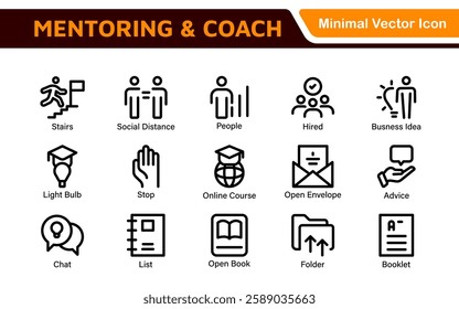 Mentoring and Coaching Icons Collection. Vector-Based Icons for Mentorship, Leadership, Learning, Support, and Growth