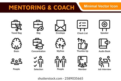 Mentoring and Coaching Icons Collection. Vector-Based Icons for Mentorship, Leadership, Learning, Support, and Growth