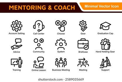 Mentoring and Coaching Icons Collection. Vector-Based Icons for Mentorship, Leadership, Learning, Support, and Growth