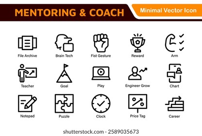 Mentoring and Coaching Icons Collection. Vector-Based Icons for Mentorship, Leadership, Learning, Support, and Growth