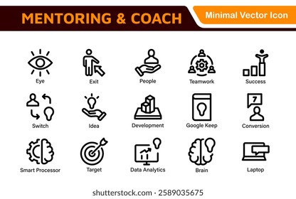 Mentoring and Coaching Icons Collection. Vector-Based Icons for Mentorship, Leadership, Learning, Support, and Growth