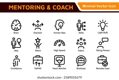 Mentoring and Coaching Icons Collection. Vector-Based Icons for Mentorship, Leadership, Learning, Support, and Growth