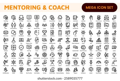 Mentoring and Coaching Icons Collection. Vector-Based Icons for Mentorship, Leadership, Learning, Support, and Growth