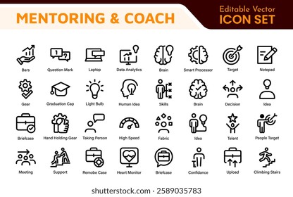 Mentoring and Coaching Icons Collection. Vector-Based Icons for Mentorship, Leadership, Learning, Support, and Growth