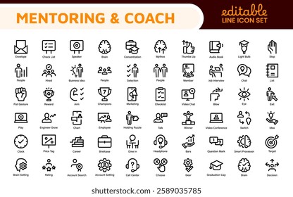 Mentoring and Coaching Icons Collection. Vector-Based Icons for Mentorship, Leadership, Learning, Support, and Growth