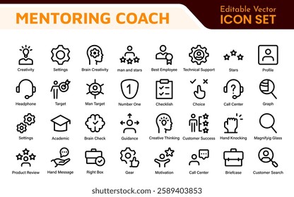 Mentoring and Coaching Icons Collection. Vector-Based Icons for Mentorship, Leadership, Learning, Support, and Growth