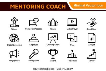 Mentoring and Coaching Icons Collection. Vector-Based Icons for Mentorship, Leadership, Learning, Support, and Growth