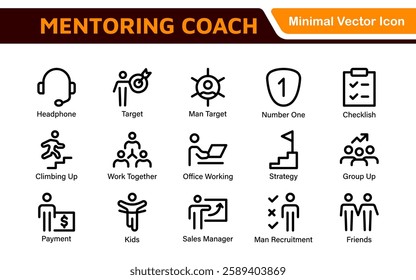 Mentoring and Coaching Icons Collection. Vector-Based Icons for Mentorship, Leadership, Learning, Support, and Growth