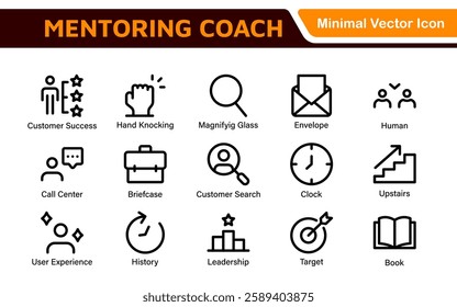 Mentoring and Coaching Icons Collection. Vector-Based Icons for Mentorship, Leadership, Learning, Support, and Growth