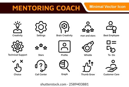 Mentoring and Coaching Icons Collection. Vector-Based Icons for Mentorship, Leadership, Learning, Support, and Growth