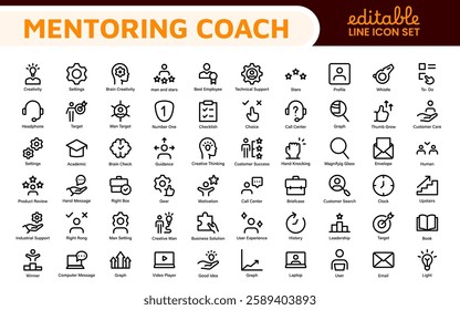 Mentoring and Coaching Icons Collection. Vector-Based Icons for Mentorship, Leadership, Learning, Support, and Growth