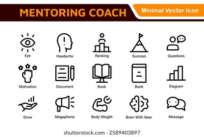 Mentoring and Coaching Icons Collection. Vector-Based Icons for Mentorship, Leadership, Learning, Support, and Growth