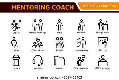 Mentoring and Coaching Icons Collection. Vector-Based Icons for Mentorship, Leadership, Learning, Support, and Growth