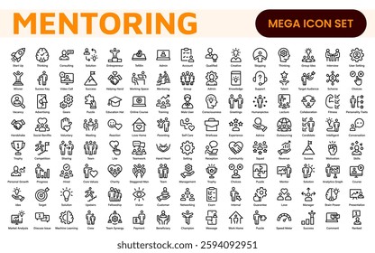 Mentoring and Coaching Icons Collection. Vector-Based Icons for Mentorship, Leadership, Learning, Support, and Growth