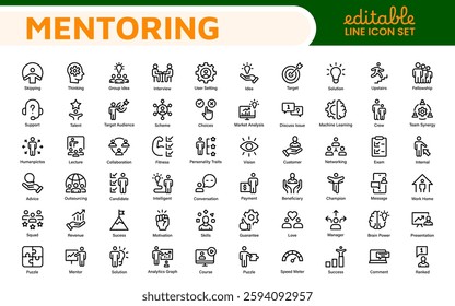 Mentoring and Coaching Icons Collection. Vector-Based Icons for Mentorship, Leadership, Learning, Support, and Growth