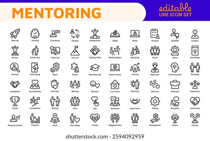 Mentoring and Coaching Icons Collection. Vector-Based Icons for Mentorship, Leadership, Learning, Support, and Growth