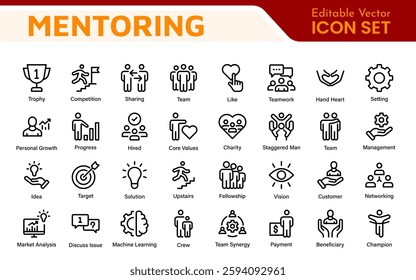 Mentoring and Coaching Icons Collection. Vector-Based Icons for Mentorship, Leadership, Learning, Support, and Growth