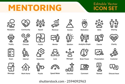 Mentoring and Coaching Icons Collection. Vector-Based Icons for Mentorship, Leadership, Learning, Support, and Growth