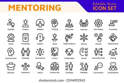 Mentoring and Coaching Icons Collection. Vector-Based Icons for Mentorship, Leadership, Learning, Support, and Growth