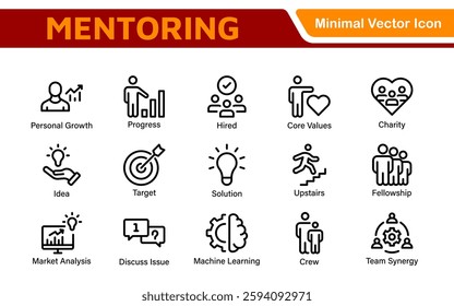 Mentoring and Coaching Icons Collection. Vector-Based Icons for Mentorship, Leadership, Learning, Support, and Growth