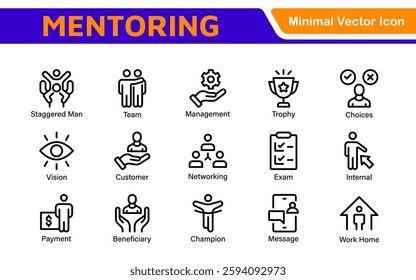 Mentoring and Coaching Icons Collection. Vector-Based Icons for Mentorship, Leadership, Learning, Support, and Growth