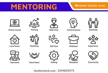 Mentoring and Coaching Icons Collection. Vector-Based Icons for Mentorship, Leadership, Learning, Support, and Growth