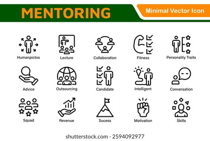 Mentoring and Coaching Icons Collection. Vector-Based Icons for Mentorship, Leadership, Learning, Support, and Growth