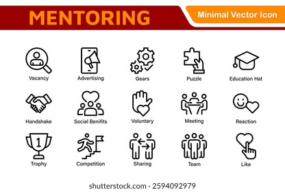 Mentoring and Coaching Icons Collection. Vector-Based Icons for Mentorship, Leadership, Learning, Support, and Growth